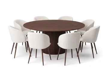 Spisegruppe Bark Kopparbo 180 cm Valnøtt Hvit bouclé/Metallben valnøtt Rund 8 - Møbler - Bord - Spisegrupper