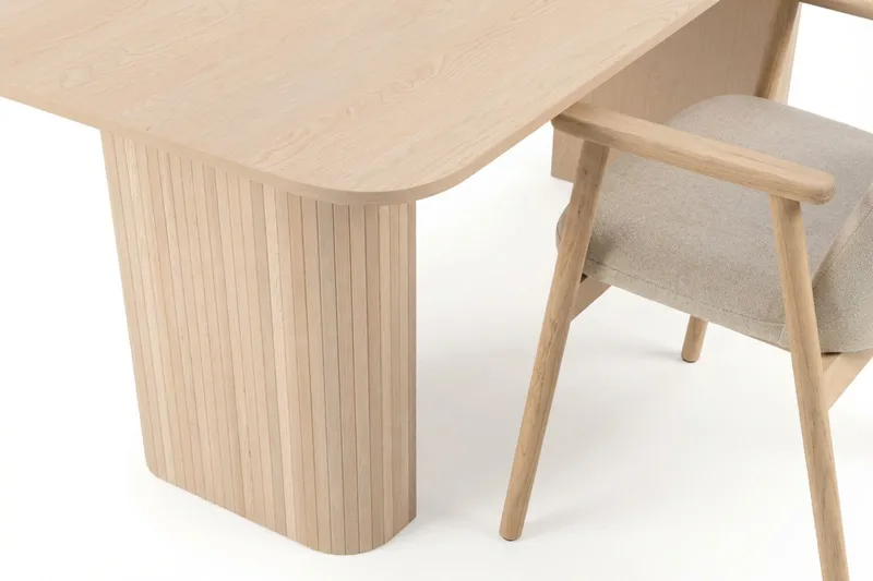 Spisegruppe Bark Kopparbo spisebord 180-240 cm uttrekkbart med 6 Reciclar spisestoler Lys eik|Beige - Møbler - Bord - Spisegrupper