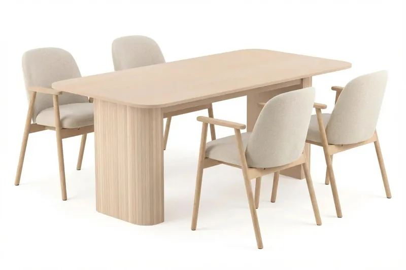 Spisegruppe Bark Kopparbo spisebord 180-240 cm uttrekkbart med 6 Reciclar spisestoler Lys eik|Beige, undefined