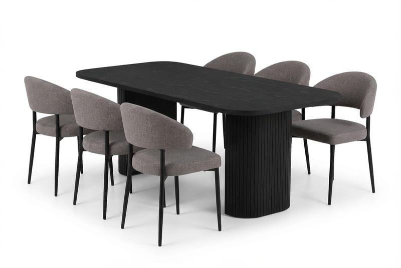Spisegruppe Bark Kopparbo spisebord 200 cm med 6 Sawako Greige stoler Svart|Greige, undefined