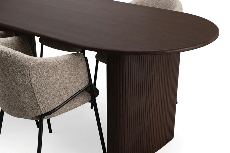 Spisegruppe Bark Noira 220 cm Røkt eik Taupe bouclé 6 - Røkt eik - Møbler - Bord - Spisegrupper
