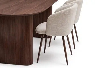 Spisegruppe Bark Noira 220 cm Valnøtt Hvit bouclé/metalben valnøtt 6 - Valnøtt - Møbler - Bord - Spisegrupper