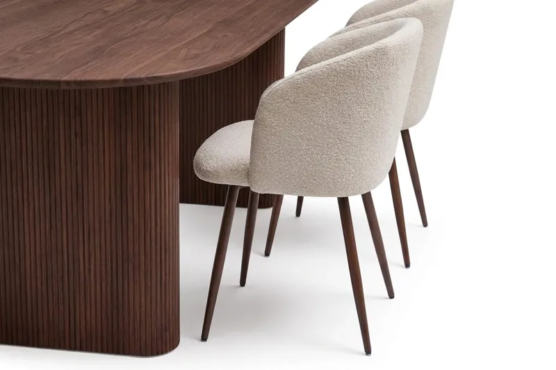 Spisegruppe Bark Noira 220 cm Valnøtt Hvit bouclé/metalben valnøtt 6 - Valnøtt - Møbler - Bord - Spisegrupper
