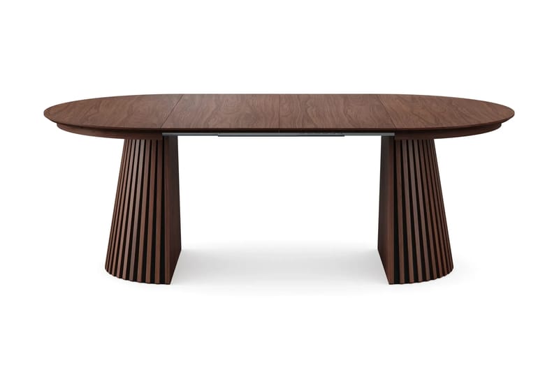 Spisegruppe Bark Peyra 120–220 cm Valnøtt Greige bouclé/metallben svart - Møbler - Bord - Spisegrupper