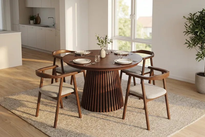Spisegruppe Bark Peyra 120-220 cm Valnøtt Valnøtt/Beige - Møbler - Bord - Spisegrupper