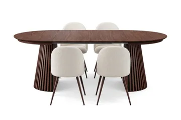 Spisegruppe Bark Peyra 120–220 cm Valnøtt Hvit bouclé/metallben valnøtt - Møbler - Bord - Spisegrupper