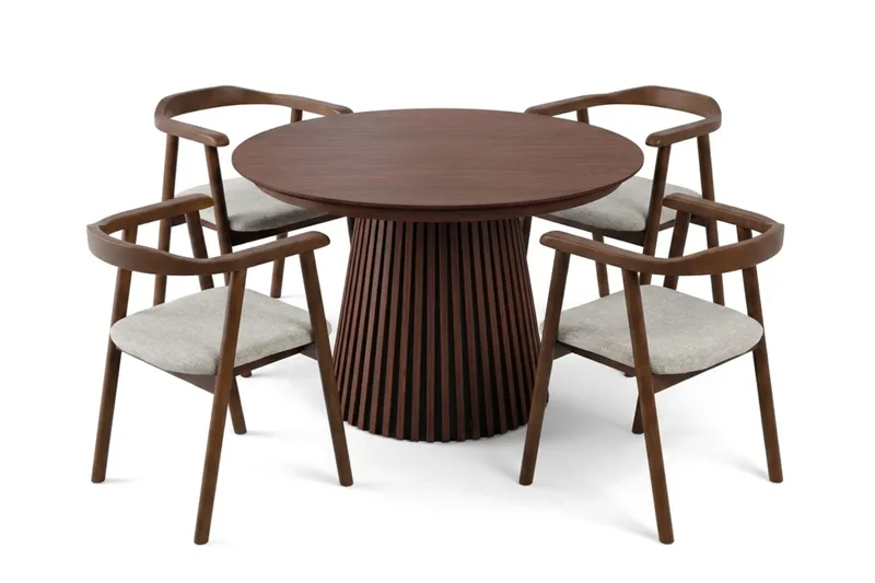 Spisegruppe Bark Peyra 120-220 cm Valnøtt Valnøtt/Beige - Møbler - Bord - Spisegrupper