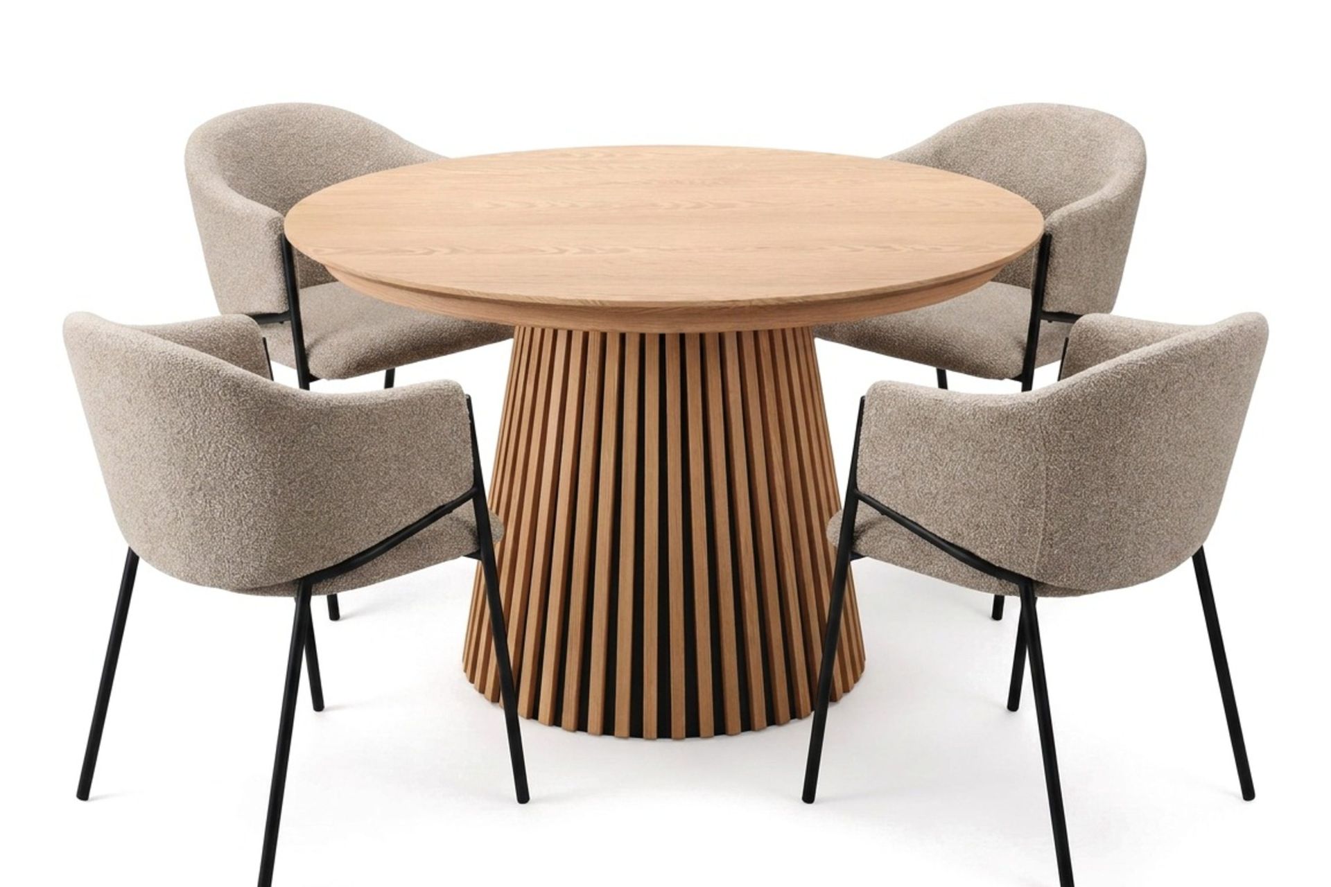 Spisegruppe Bark Peyra 120–220 cm Eik Taupe bouclé -