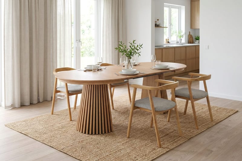 Spisegruppe Bark Peyra 120-220 cm Eik Eik/Beige - Eik - Møbler - Bord - Spisegrupper