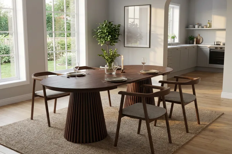 Spisegruppe Bark Peyra 120-220 cm Valnøtt Valnøtt/Beige - Møbler - Bord - Spisegrupper