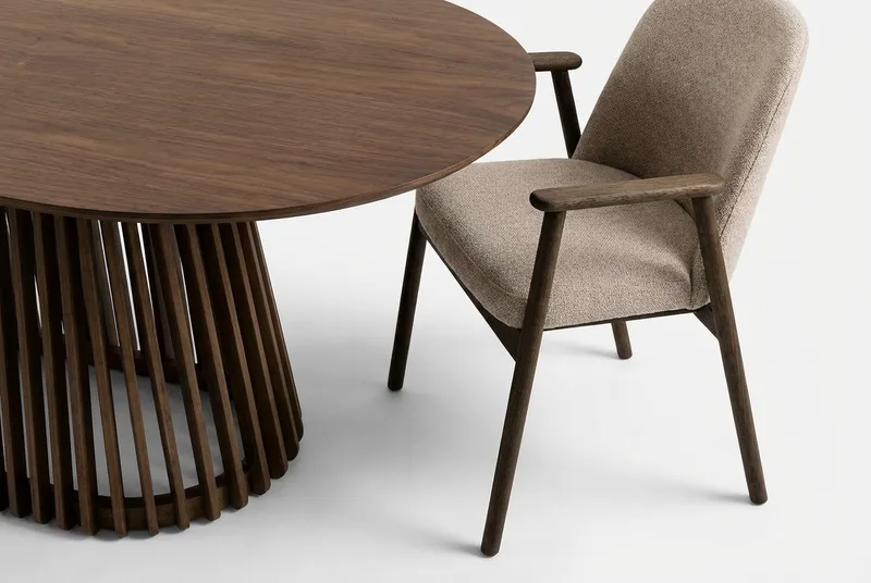 Spisegruppe Bark Peyra ovalt spisebord 200 cm mørkebrunt med 6 Reciclar spisestoler Valnøtt|Greige - Møbler - Bord - Spisegrupper