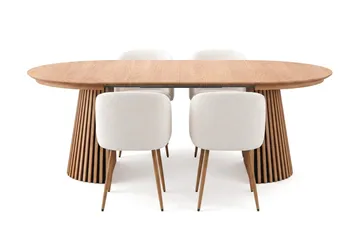 Spisegruppe Bark Peyra 120-220 cm Eik Hvit bouclé/Metallben brun - Eik - Møbler - Bord - Spisegrupper