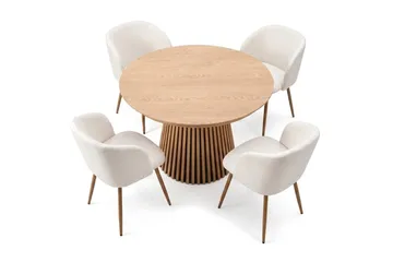 Spisegruppe Bark Peyra 120-220 cm Eik Hvit bouclé/Metallben brun - Eik - Møbler - Bord - Spisegrupper