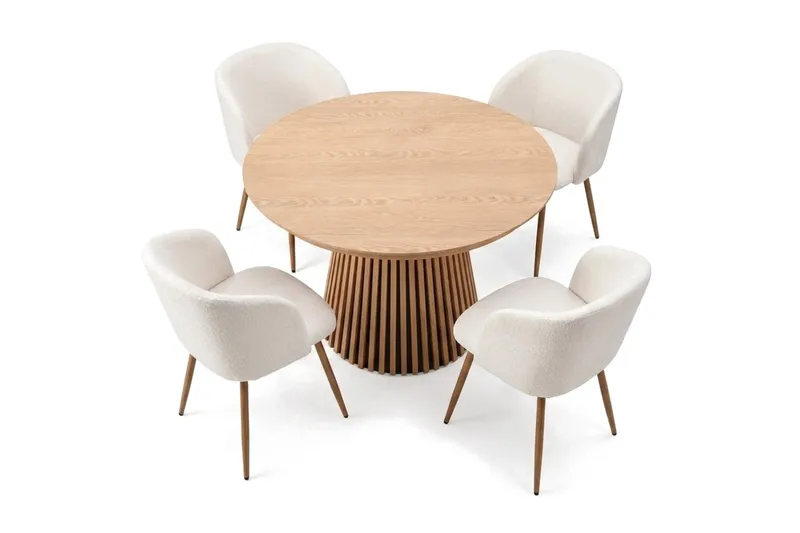 Spisegruppe Bark Peyra 120-220 cm Eik Hvit bouclé/Metallben brun - Møbler - Bord - Spisegrupper