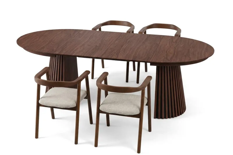 Spisegruppe Bark Peyra 120-220 cm Valnøtt Valnøtt/Beige - Møbler - Bord - Spisegrupper
