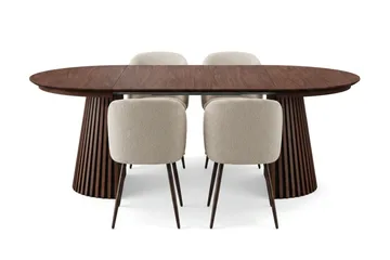 Spisegruppe Bark Peyra 120-220 cm Valnøtt Hvit bouclé/Metallben valnøtt - Valnøtt - Møbler - Bord - Spisegrupper