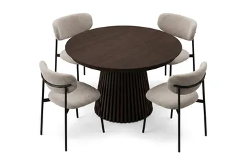 Spisegruppe Bark Peyra 120–220 cm Røkt eik Greige bouclé/metallben svart - Møbler - Bord - Spisegrupper