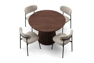 Spisegruppe Bark Peyra 120–220 cm Valnøtt Greige bouclé/metallben svart - Møbler - Bord - Spisegrupper