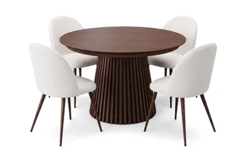 Spisegruppe Bark Peyra 120–220 cm Valnøtt Hvit bouclé/metallben valnøtt - Møbler - Bord - Spisegrupper