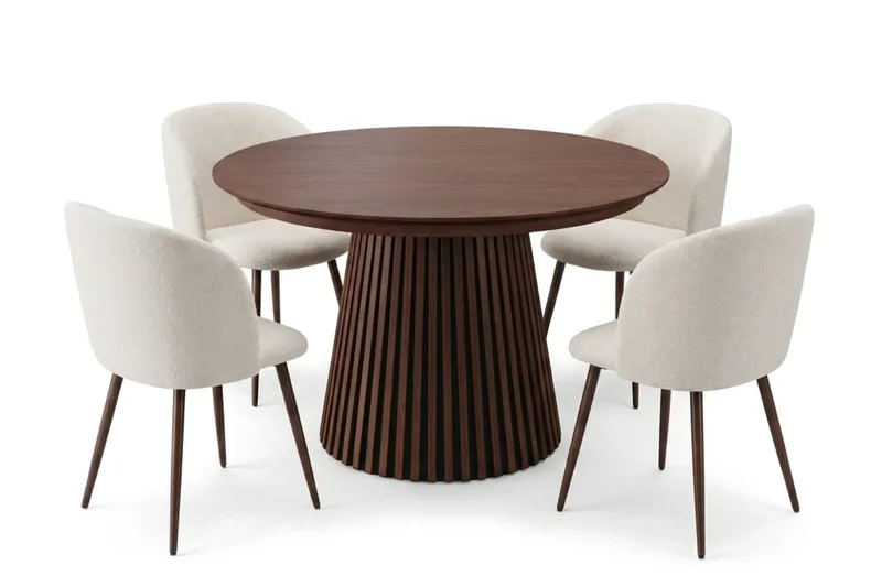 Spisegruppe Bark Peyra 120-220 cm Valnøtt Hvit bouclé/Metallben valnøtt - Møbler - Bord - Spisegrupper