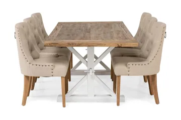 Spisegruppe Bloomington Lyon uttrekkbart 200 cm med 6 Viktoria-stoler Natur/Hvit/Beige Beige/Hvit - Møbler - Bord - Spisegrupper
