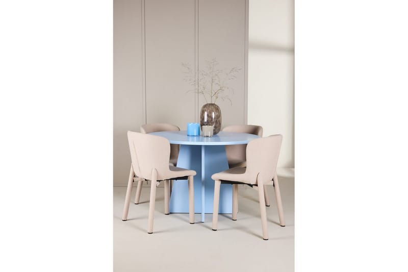 Spisegruppe Bootcut rundt 110 cm babyblå med 4 stk. Astoria stoler Beige - Beige - Møbler - Bord - Spisegrupper