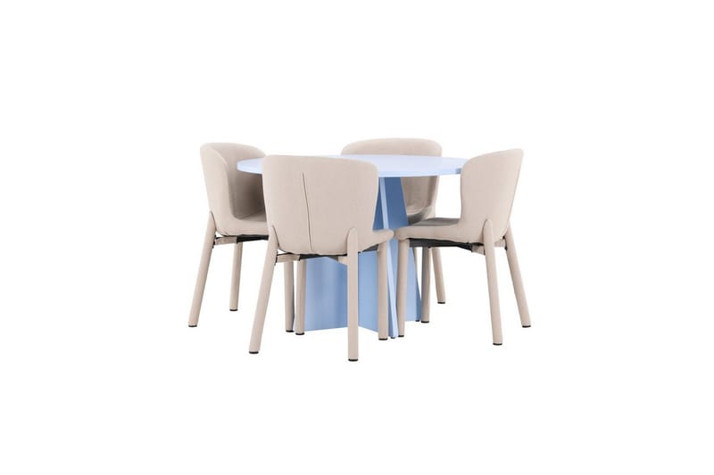 Spisegruppe Bootcut rundt 110 cm babyblå med 4 stk. Astoria stoler Beige - Beige - Møbler - Bord - Spisegrupper