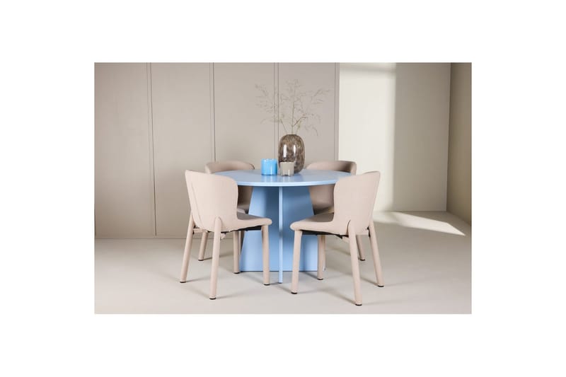 Spisegruppe Bootcut rundt 110 cm babyblå med 4 stk. Astoria stoler Beige - Beige - Møbler - Bord - Spisegrupper