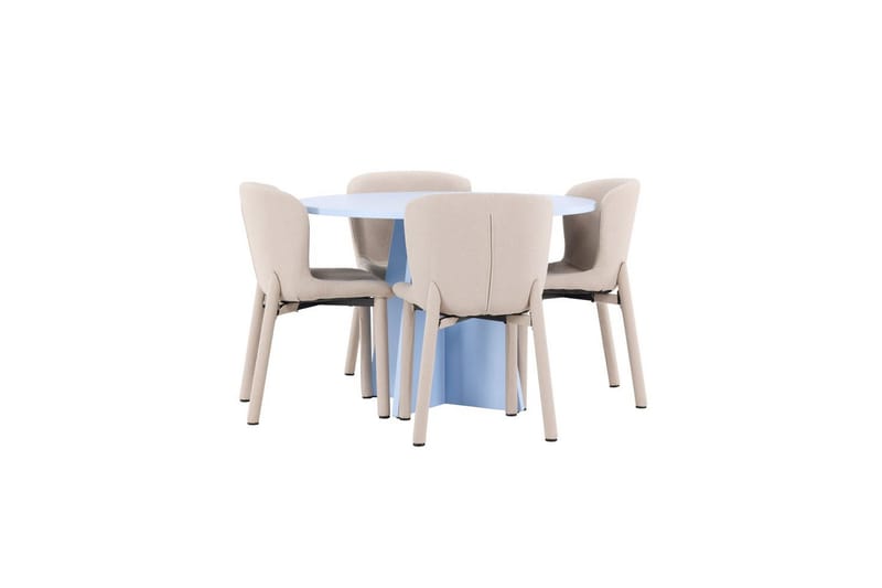 Spisegruppe Bootcut rundt 110 cm babyblå med 4 stk. Astoria stoler Beige - Beige - Møbler - Bord - Spisegrupper