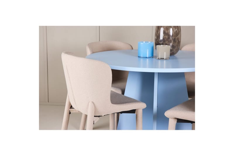Spisegruppe Bootcut rundt 110 cm babyblå med 4 stk. Astoria stoler Beige - Beige - Møbler - Bord - Spisegrupper