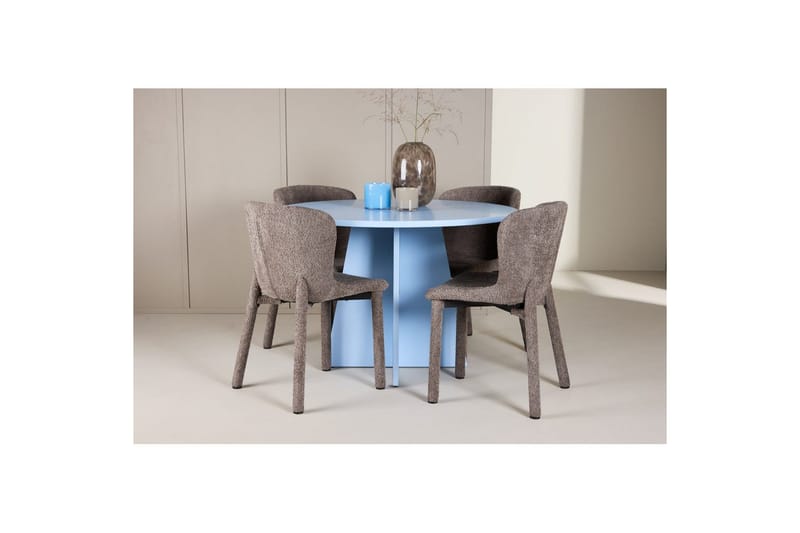 Spisegruppe Bootcut rundt 110 cm babyblå med 4 stk. Astoria stoler Brun - Brun - Møbler - Bord - Spisegrupper