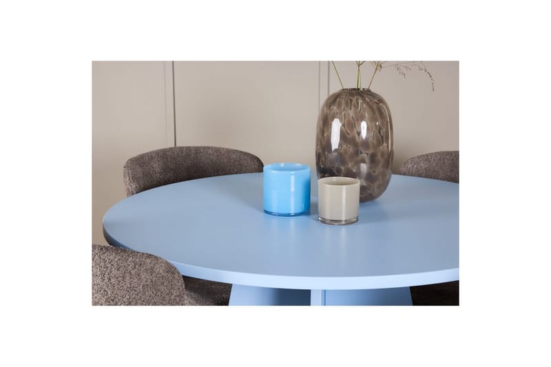 Spisegruppe Bootcut rundt 110 cm babyblå med 4 stk. Astoria stoler Brun - Brun - Møbler - Bord - Spisegrupper