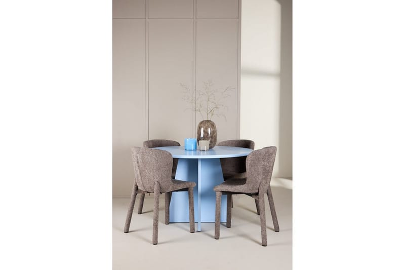 Spisegruppe Bootcut rundt 110 cm babyblå med 4 stk. Astoria stoler Brun - Brun - Møbler - Bord - Spisegrupper