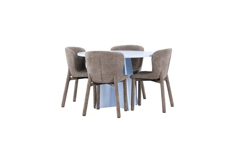 Spisegruppe Bootcut rundt 110 cm babyblå med 4 stk. Astoria stoler Brun - Brun - Møbler - Bord - Spisegrupper