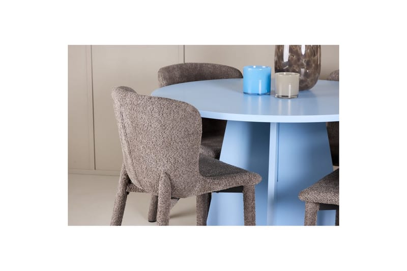 Spisegruppe Bootcut rundt 110 cm babyblå med 4 stk. Astoria stoler Brun - Brun - Møbler - Bord - Spisegrupper