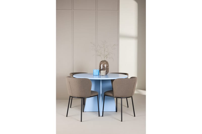 Spisegruppe Bootcut rundt 110 cm babyblå med 4 stk. Edina stoler Svart / Brun - Svart / Brun - Møbler - Bord - Spisegrupper
