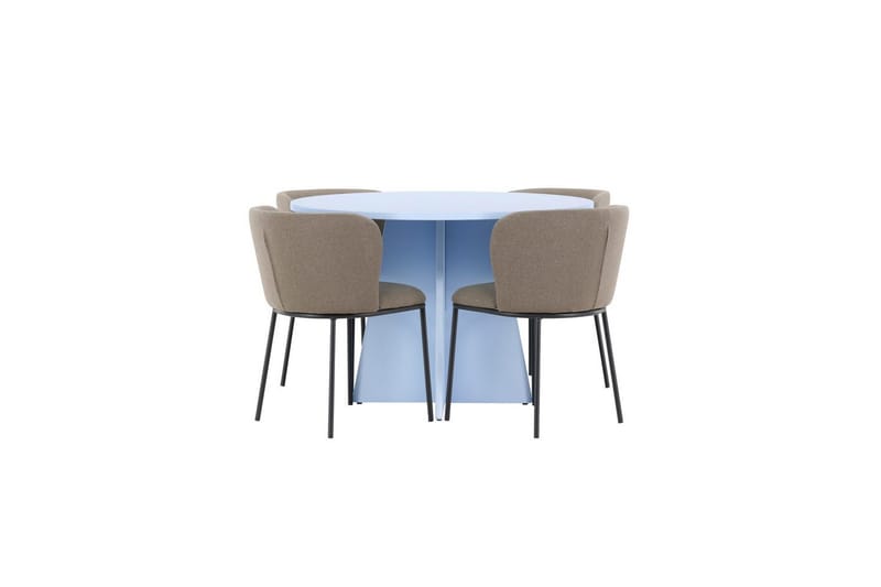 Spisegruppe Bootcut rundt 110 cm babyblå med 4 stk. Edina stoler Svart / Brun, Svart / Brun