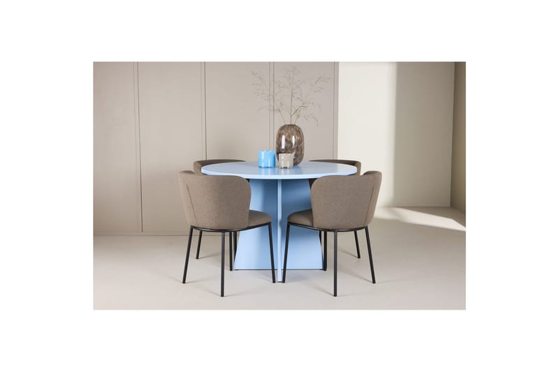 Spisegruppe Bootcut rundt 110 cm babyblå med 4 stk. Edina stoler Svart / Brun - Svart / Brun - Møbler - Bord - Spisegrupper