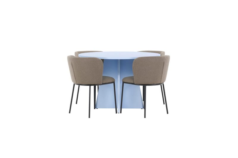 Spisegruppe Bootcut rundt 110 cm babyblå med 4 stk. Edina stoler Svart / Brun - Svart / Brun - Møbler - Bord - Spisegrupper