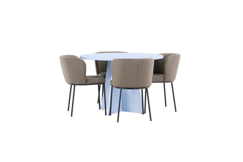 Spisegruppe Bootcut rundt 110 cm babyblå med 4 stk. Edina stoler Svart / Brun - Svart / Brun - Møbler - Bord - Spisegrupper