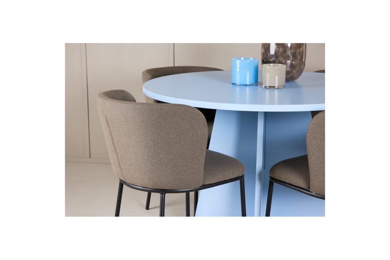 Spisegruppe Bootcut rundt 110 cm babyblå med 4 stk. Edina stoler Svart / Brun - Svart / Brun - Møbler - Bord - Spisegrupper