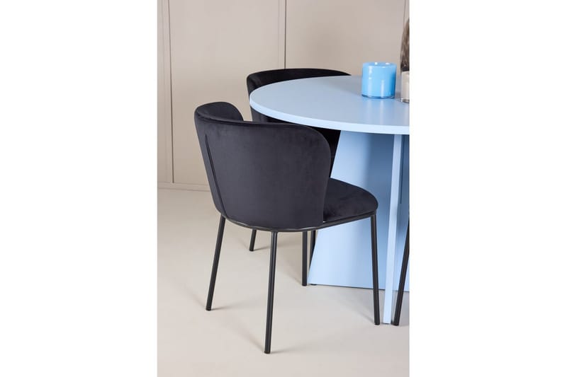 Spisegruppe Bootcut rundt 110 cm babyblå med 4 stk. Edina stoler Svart - Svart - Møbler - Bord - Spisegrupper