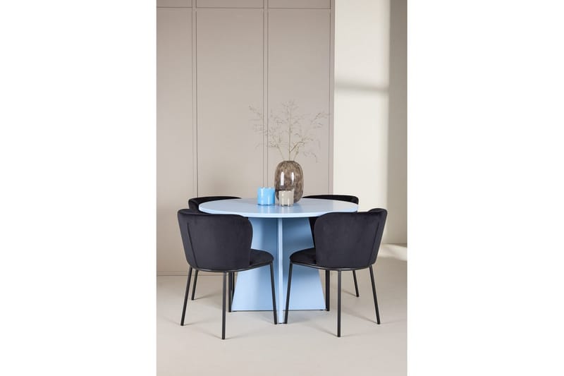 Spisegruppe Bootcut rundt 110 cm babyblå med 4 stk. Edina stoler Svart - Svart - Møbler - Bord - Spisegrupper