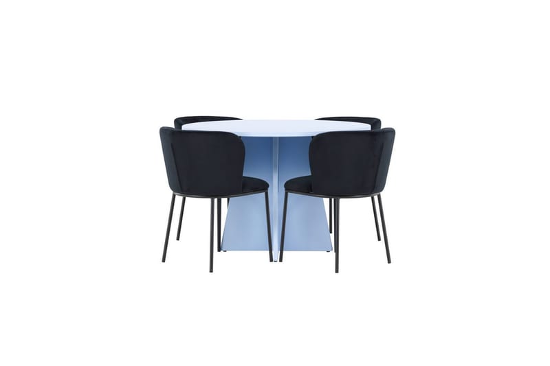 Spisegruppe Bootcut rundt 110 cm babyblå med 4 stk. Edina stoler Svart - Svart - Møbler - Bord - Spisegrupper