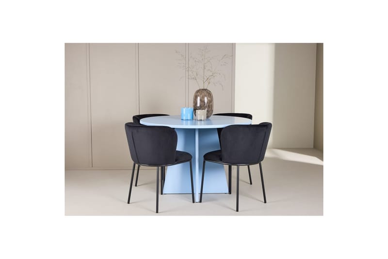 Spisegruppe Bootcut rundt 110 cm babyblå med 4 stk. Edina stoler Svart - Svart - Møbler - Bord - Spisegrupper