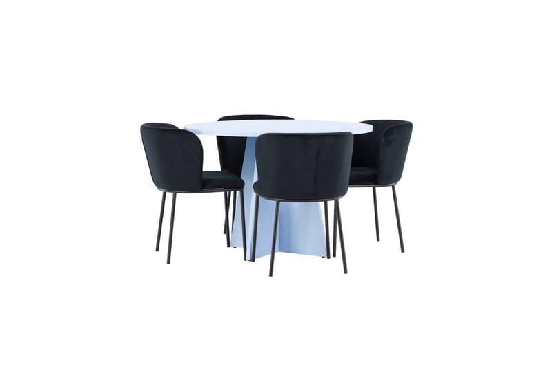 Spisegruppe Bootcut rundt 110 cm babyblå med 4 stk. Edina stoler Svart - Svart - Møbler - Bord - Spisegrupper