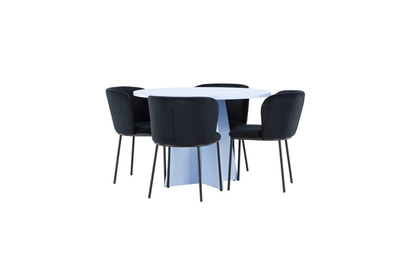 Spisegruppe Bootcut rundt 110 cm babyblå med 4 stk. Edina stoler Svart - Svart - Møbler - Bord - Spisegrupper