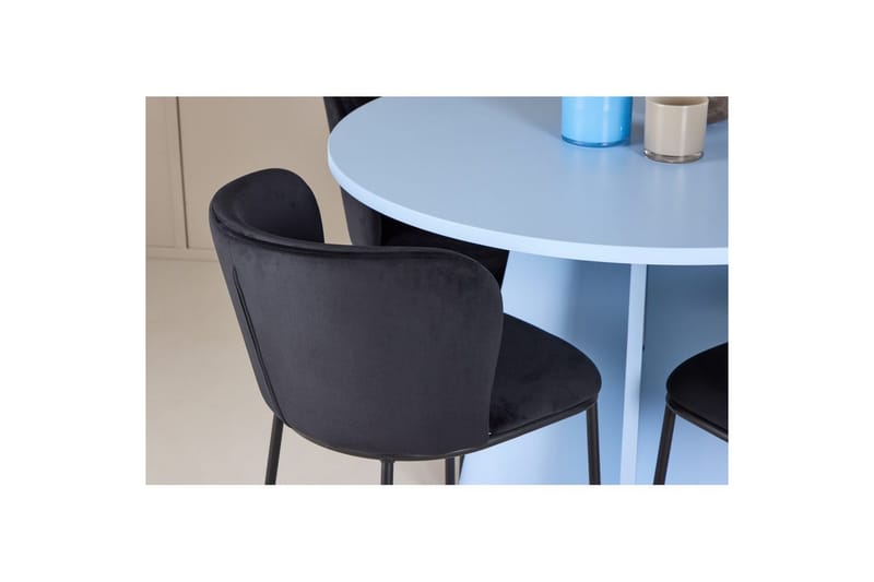 Spisegruppe Bootcut rundt 110 cm babyblå med 4 stk. Edina stoler Svart - Svart - Møbler - Bord - Spisegrupper