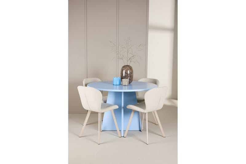 Spisegruppe Bootcut rundt 110 cm babyblå med 4 stk. Lilja stoler - Møbler - Bord - Spisegrupper