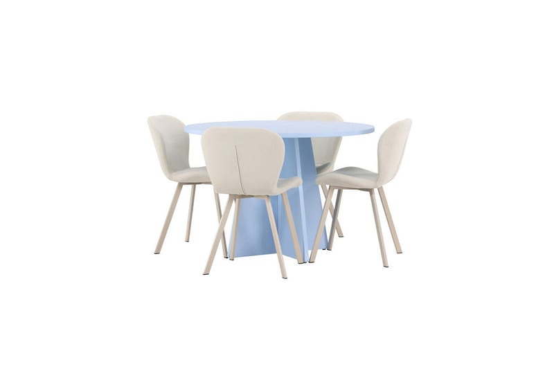 Spisegruppe Bootcut rundt 110 cm babyblå med 4 stk. Lilja stoler - Møbler - Bord - Spisegrupper